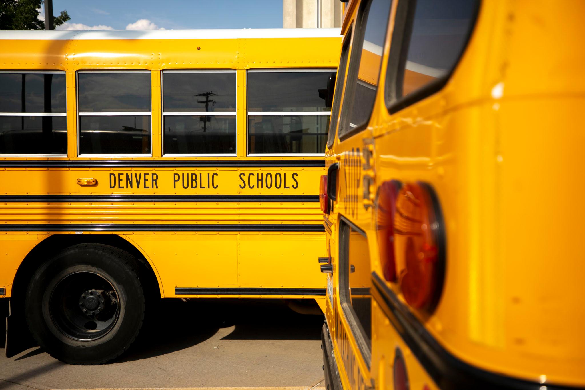 Two yellow school buses.