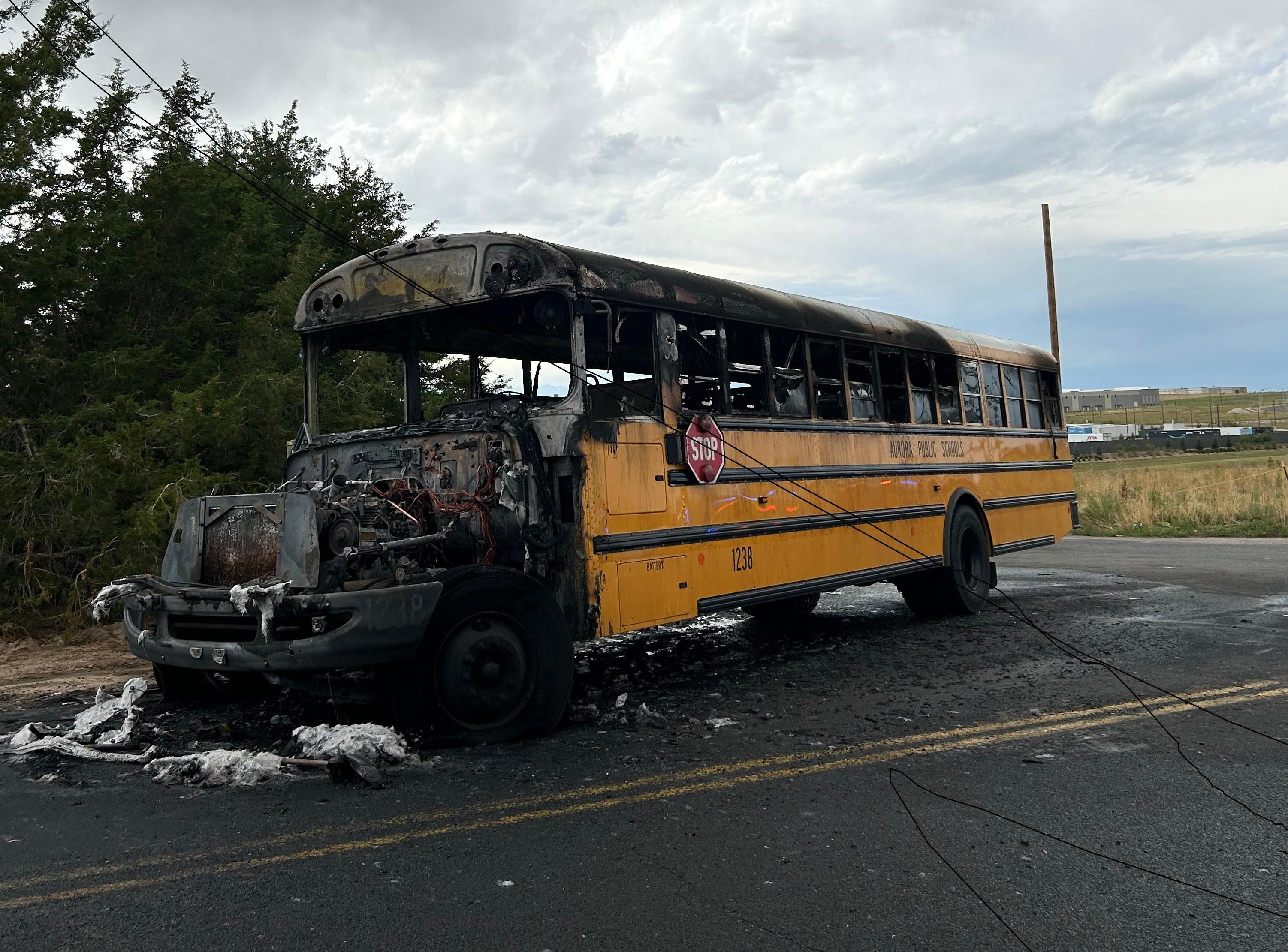An Aurora Public Schools bus after it caught fire.