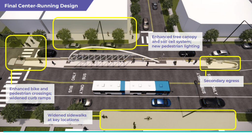 A rendering of segment of Colfax Avenue after the BRT project.