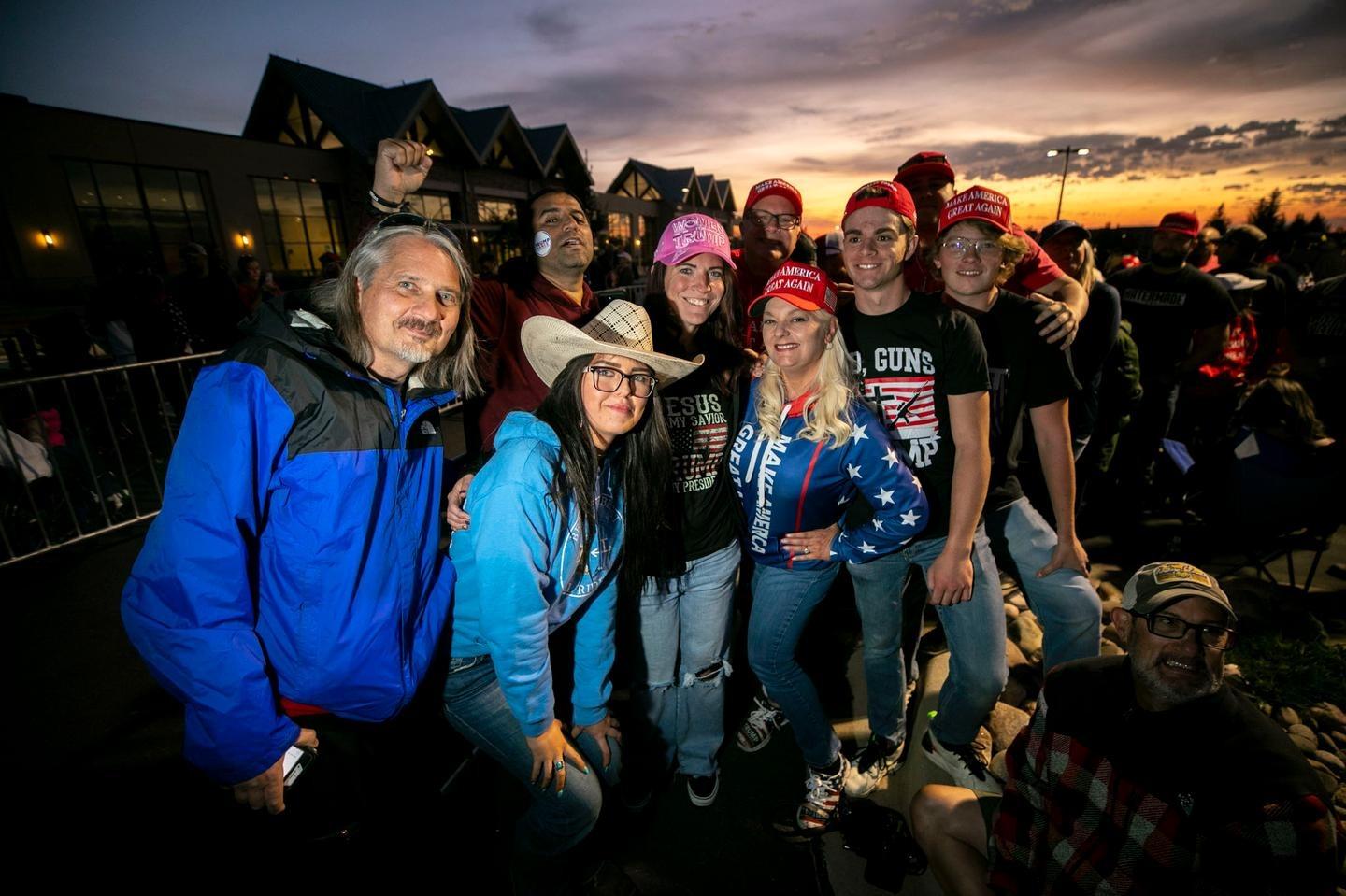 The front of the line at a rally for former President Donald Trump at Aurora’s Gaylord Rockies hotel