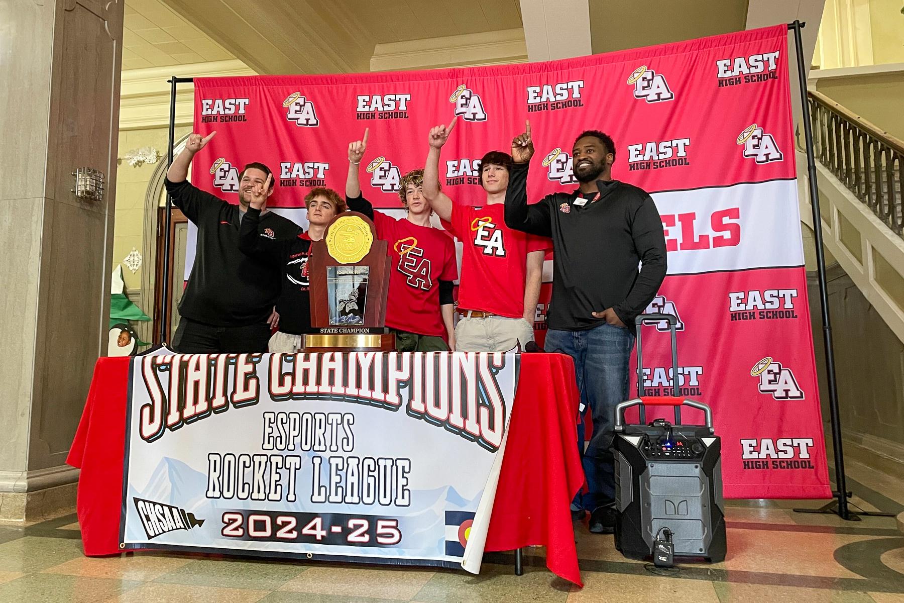 East High School's esports teams celebrates their state championship.