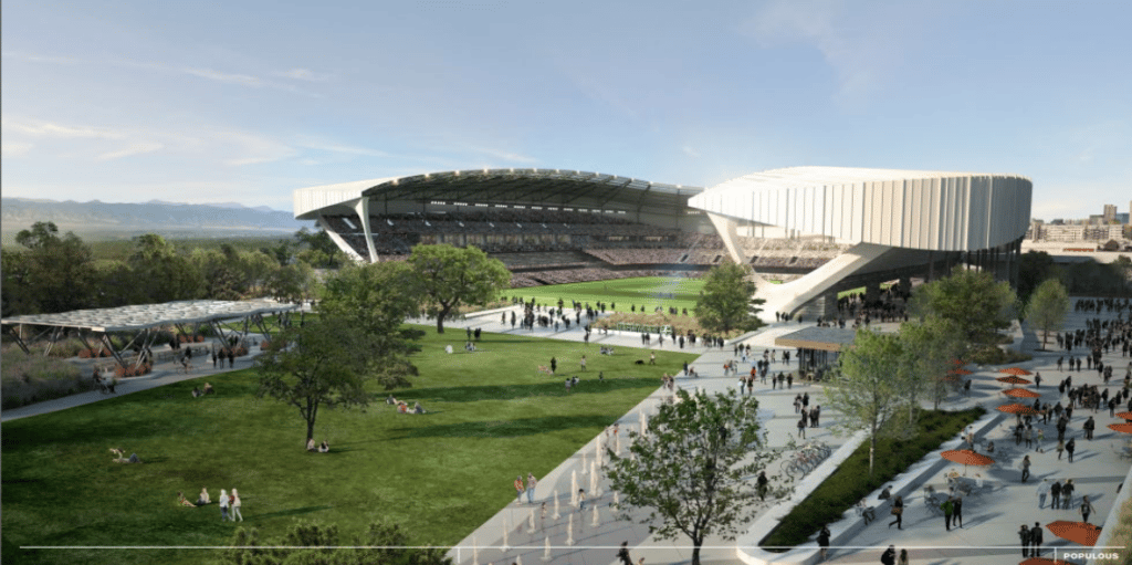 A rendering of the planned National Women's Soccer League Stadium